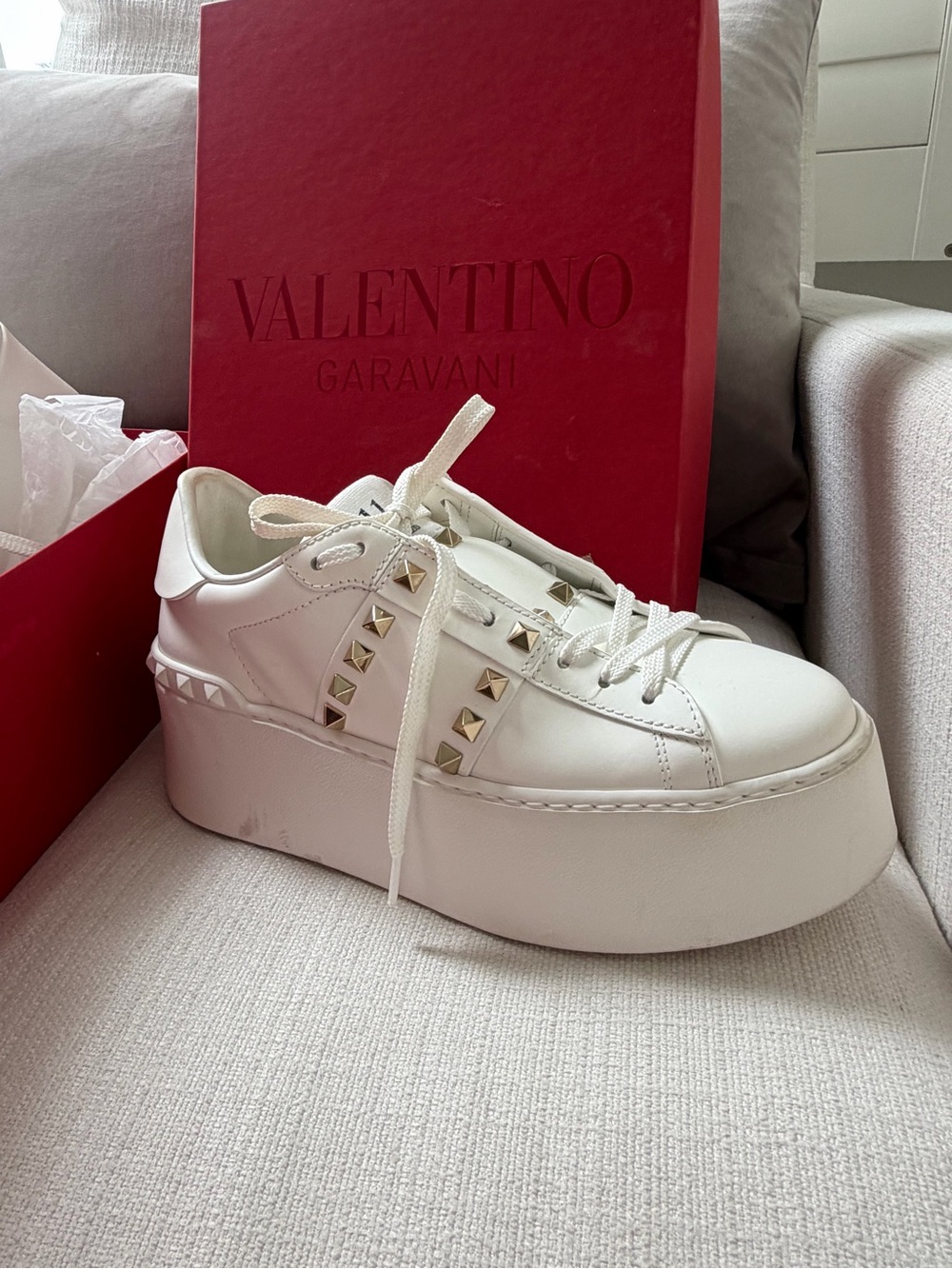 Valentino Garavani White Platform Rockstud Sneakers